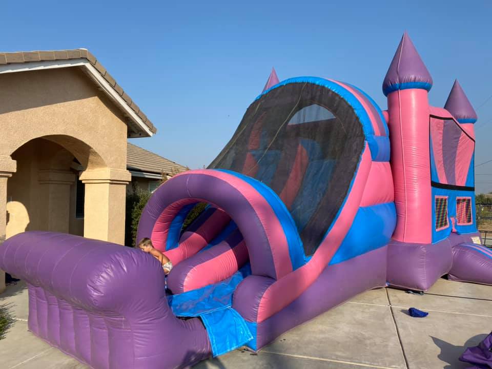 Castle Bounce House With Dual Lane Slide in Pink and Blue