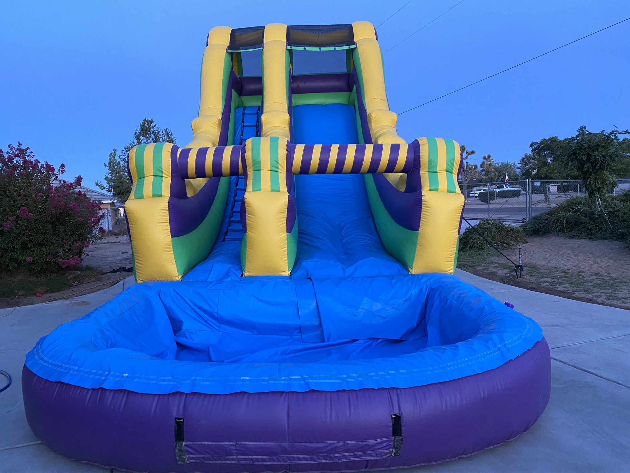 18 foot waterslide, purple waterslide, yellow waterslide, large waterslide
