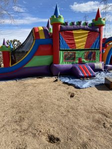 color castle bounce house plus dual lane slide